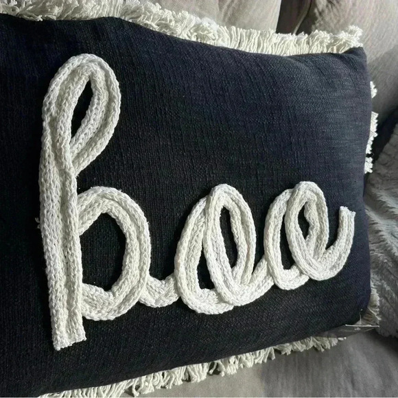 NEW Gorgeous BOO Embroidered Textured Yarn Accent Throw Pillow with fringe - Picture 5 of 10